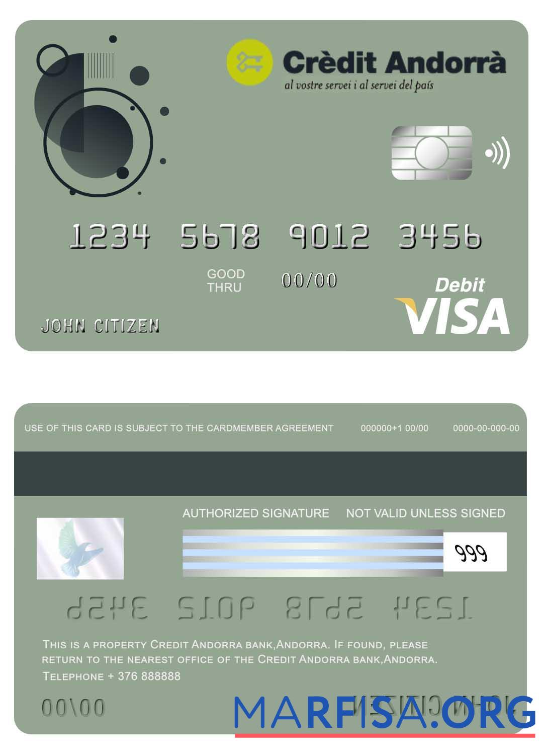 Blank Andorra Credit Andorra bank visa card template